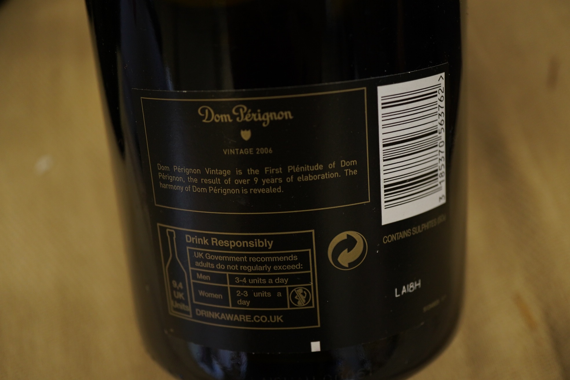 A bottle of Dom Perignon 2006 Vintage Brut Champagne